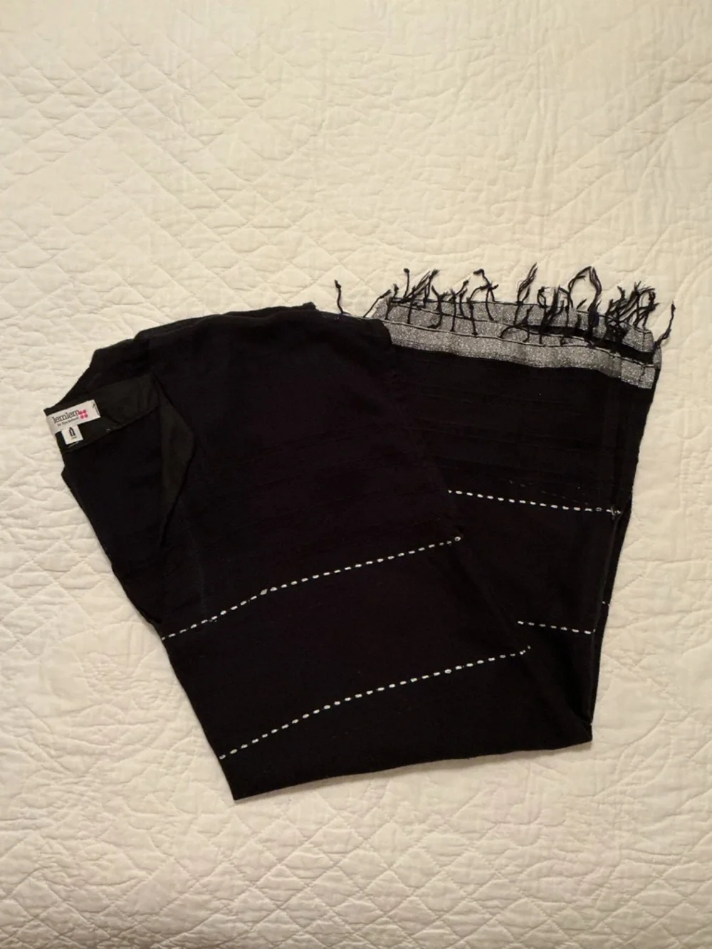 Lemlem Tikuri Tunic Swim Coverup Dress, Black, Silver Thread & Fringe Hem, Small - Picture 14 of 14